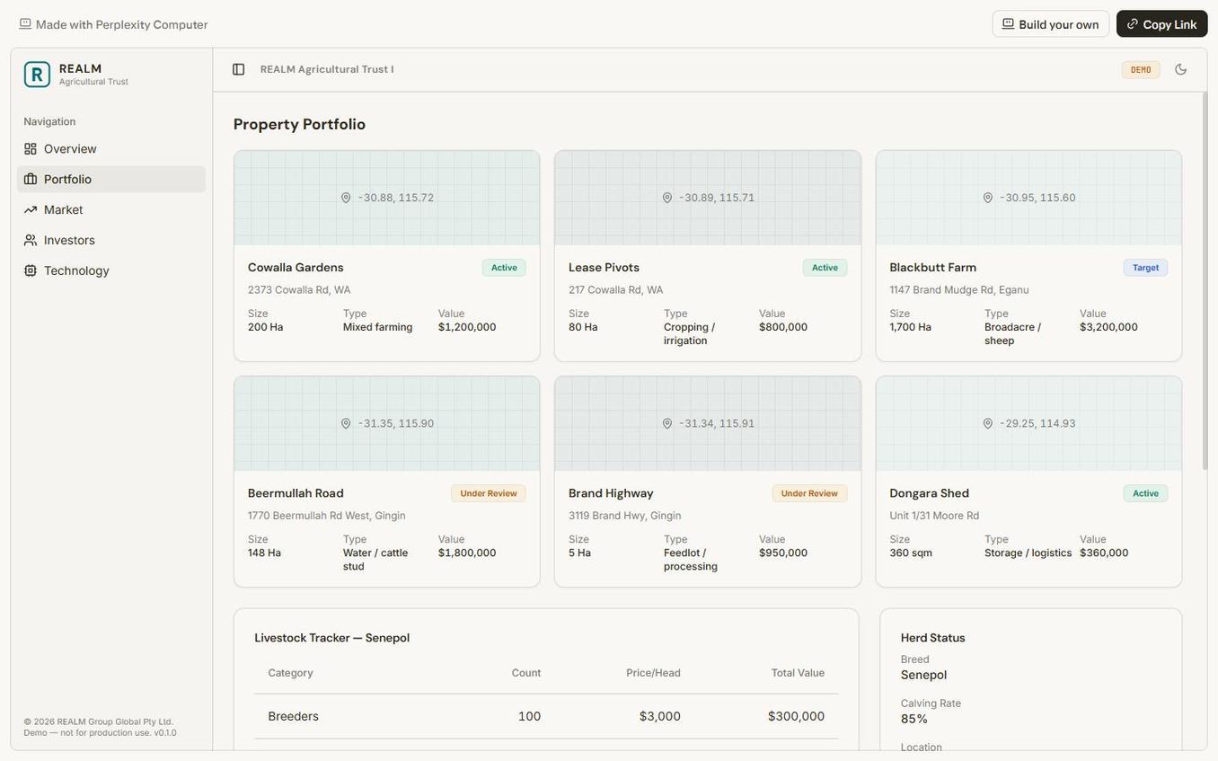 Portfolio view showing asset allocation